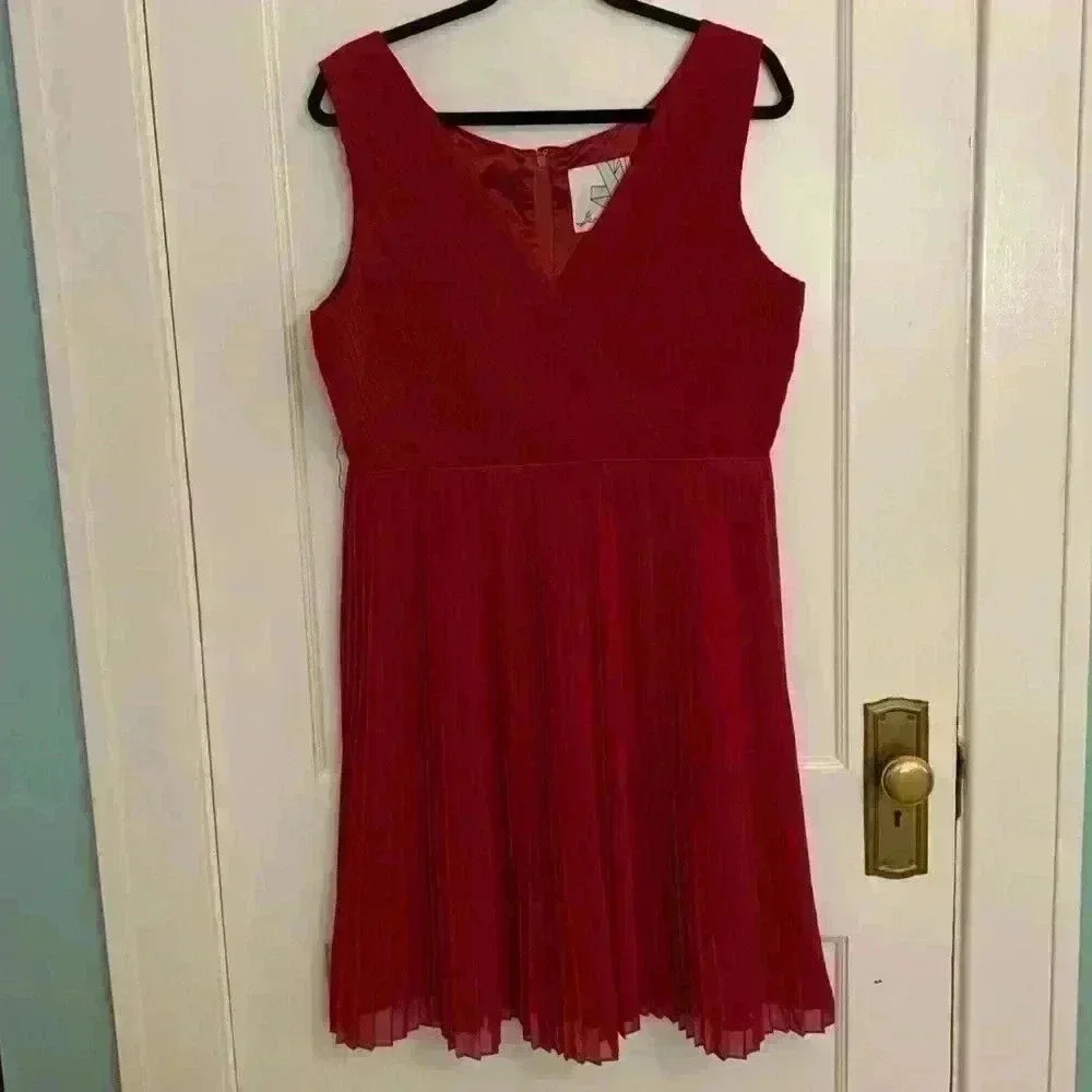 ModCloth Geode Red Pleated Dress, Womens Size XL - Picture 2 of 15